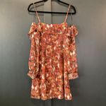 Lumiere Cold Shoulder Long Sleeve Floral paisley Orange Mini Dress Small NWT Photo 2