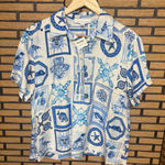 Jane and Delancey  Blue And White Button Down Shirt Size Small Photo 0