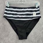 Black White Stripe Bikini High Waisted Bottom Swimwear Medium Photo 0
