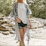 ‎Lightweight Chiffon Plaid Kimono Blue Photo 1