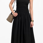 Madewell Petite Poplin Smocked Maxi Dress Jet Black Minimalist Cotton XXS NWT Photo 0