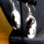 Sterling Silver Old Southwest White Buffalo Turquoise Cabochon Drop Earrings 925 Black Photo 12