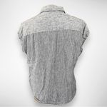 Weatherproof Vintage Blue & White Striped Washable Linen Tie Front Top | EUC Photo 2