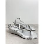 Caslon  Sandals Size 9 Silver Leather Paola Open Square Toe Wedges Photo 2
