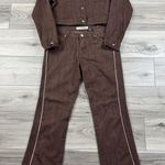 Vtg Y2K Denim Cropped Jean Jacket Flare Pants Grunge Outfit 2 Piece‎ Set Sz 11/L Brown Size L Photo 0