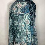 Libby Edelman  Blue Sheer Blouse High Neck Cold Shoulder Sz Medium Photo 0