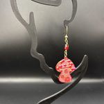 Red & Orange cottage Mushroom Earrings with Gold Accents Photo 2