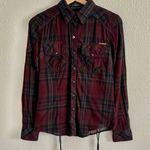 Affliction Womens Red Black Premium Wisdom Embroidered Buffalo Plaid Shirt Photo 2