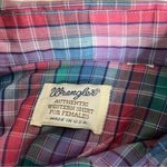 Wrangler Authentic Western Shirt For Females Plaid Pink Blue Vintage 70s Ruffled Photo 8