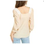 Nanette Lepore   Light Stone women’s blouse Size Medium lace trim lightweight Photo 2