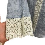 Sundance  Embroidered Crochet Lace Boho Feminine Top Blouse Blue White size Small Photo 2