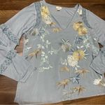Anthropologie NWOT  Tiny Frances Ruffle Sleeve Floral Embroidered Blouse Small Photo 5