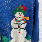 Vintage EVE Ltd Ugly Christmas Sweater Blue Hand Knit Snowman Size 18W 80s Photo 1