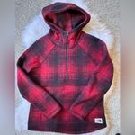 The North Face Women’s Crescent Red Black Plaid Pullover Fleece Hooded Jacket S Photo 2