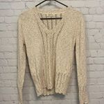 Vintage minimalist British Vogue cream pointelle knit sweater small Tan Photo 2