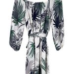 Sans Souci NEW Boho Tropical Palm Print Off Shoulder Maxi Dress 3/4 Sleeve TieWaist L White Photo 8