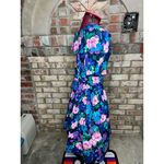 party dress floral drop waist puff sleeve swing skirt pink teal blue 1980s Size 12 Photo 7