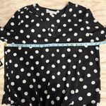 Popsugar  Black White Polka Dot V Neck Tie Front Long Sleeve Blouse Size Large Photo 8