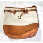 LOULU Brand Bucket Bag Purse 12 x 10 x 4 LARGE Bag, Beige Brown Canvas Faux Photo 0