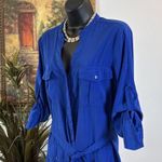 EXPRESS Shirt Dress Women M Blue Roll Tab Sleeve Belted Open Hidden Button Front Photo 1