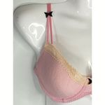 Betsey Johnson Betsy Johnson Padded Lace Trim Bow Tie Accent Pink Black Underwired Bra 34B NWT Photo 1