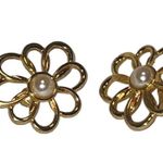 Vintage Gold Tone Floral Faux Pearl Statement Earrings Jewelry for Her Post Back Gold Photo 5