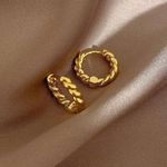 15mm Twist Small Gold Hoop Earrings for Women Photo 2