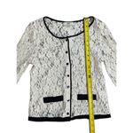 Issi  Cream Lace Cardigan Black Trim Button‎ Down Long Sleeve Elegant Photo 8