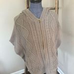 Acrobat 100% Cotton Oversized Zip Front Hooded Cable Knit Poncho Size XS… Tan Photo 1