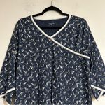 Garnet Hill  Asian Wrap Organic-Cotton Midi Sleep Night Gown Blue Size Large Photo 6