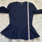 St. John Caviar Jacket Full Zip Up Peplum Wool Blend Long Sleeve Navy Sz 2 Photo 11