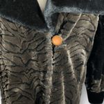 Vintage Black Brown Faux Fur Zebra Print Long Coat Oversized Collar Small Warm Photo 4