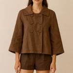 Sandro  Brown Linen Blend Double Chunky Button Style Jacket.     Size-Medium Photo 0