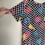 Vintage | Bobbie Brooks Rainbow Checkerboard Print Short Sleeve Blouse Top S Black Photo 6