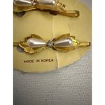 Vintage Gold Tone Pearl Hair Clips Barrettes Made in Korea Set of 2 Photo 2