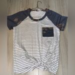 Moa Moa  Striped Short Sleeve Tee Gray and White shirt top Photo 0