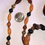Elegant Gold Tone and Amber Color Lucite Beaded Boho Necklace Bracelet Set Photo 2