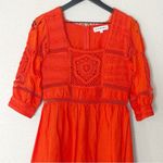 Hunter Bell  Rowe‎ Dress Crochet Lace Linen Blend Midi Puff Sleeve Square Neck Photo 3
