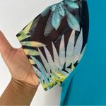 Antthony Teal Stretchy Liquid Knit Floral Leaf Print Mesh Sleeves Hem Tunic Blue Size M Photo 5