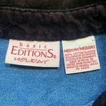 basic editions Vintage Shirt Chambray Holiday Button Front Black Velvet Snowman Photo 7