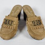 Truflex Kona Leather Tan High Heel Clogs Mules Boho Platform Shoes Size 7B Photo 0