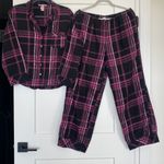 Victoria's Secret Victoria’s Secret Pink Black Plaid Flannel Shimmer Pajama Set Size M Photo 2