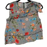 ZARA Black & White Gingham Flora Asymmetrical Ruffle Hem Top Photo 1