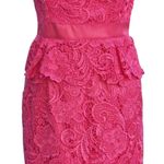 Cache  Coral Peplum Lace Strapless Dress Lined Built in Bra Stretch New NWT $228 Photo 4