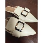 Linea Paolo White Pointed Toe Gold Tortoise Buckle Slip On Flat Mules Size 9.5 Photo 7