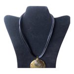 Premier Designs Vintage Black Multi-Cord Brass Tone Three Round Pendant Necklace Photo 8