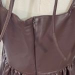 Mittoshop  Chocolate Faux Leather Puff Sleeve Mini Dress Photo 3