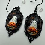 Halloween Picture frame Pumpkin pierce Earrings Black Photo 3