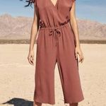 Eileen Fisher  Russet Brown Crepe Faux Wrap Wide Leg Crop Jumpsuit XXS Photo 0
