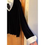 Notations  Black Velvet Pants Set with Cream Cuffs and Collar Photo 2